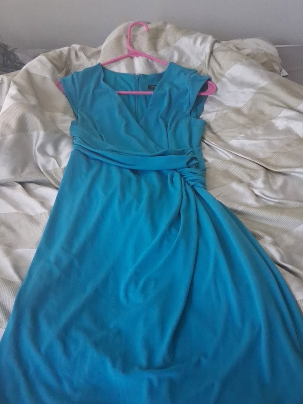 Ann Taylor Teal Faux-Wrap Midi Dress with Side Knot